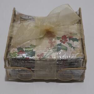 Ideal Home Cocktail Napkins Gold Caddy Holly Collage Christmas 40 Napkins NEW